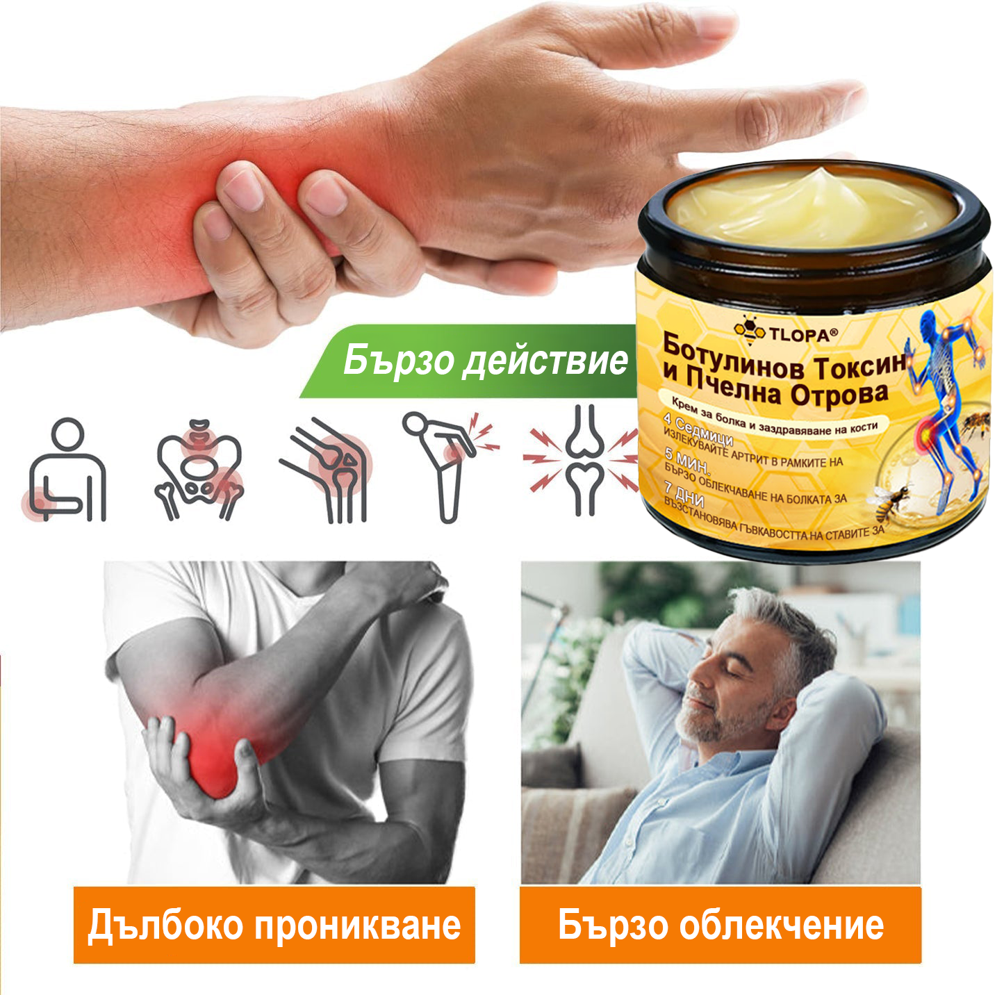 TLOPA®✅ Ботулинов токсин и пчелна отрова Обезболяващ крем за заздравяване на кости✅🐝🐝🐝
