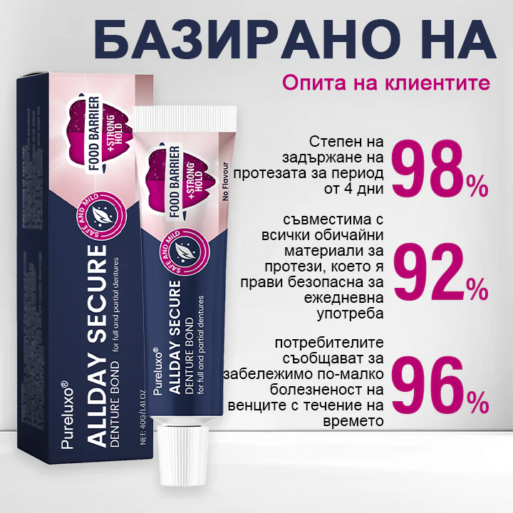 Pureluxo® Цялодневен Сигурен Залепващ Крем за Протези🔥🔥